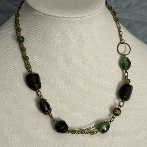 Women’s necklace 21 inch shades of greens bronze chains